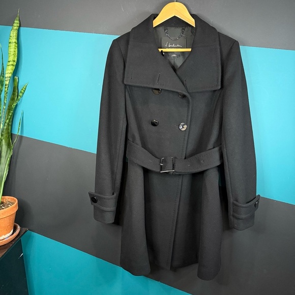 Babaton Black Double-Breasted Trench Coat Wool and Cashmere blend Large - Picture 4 of 16